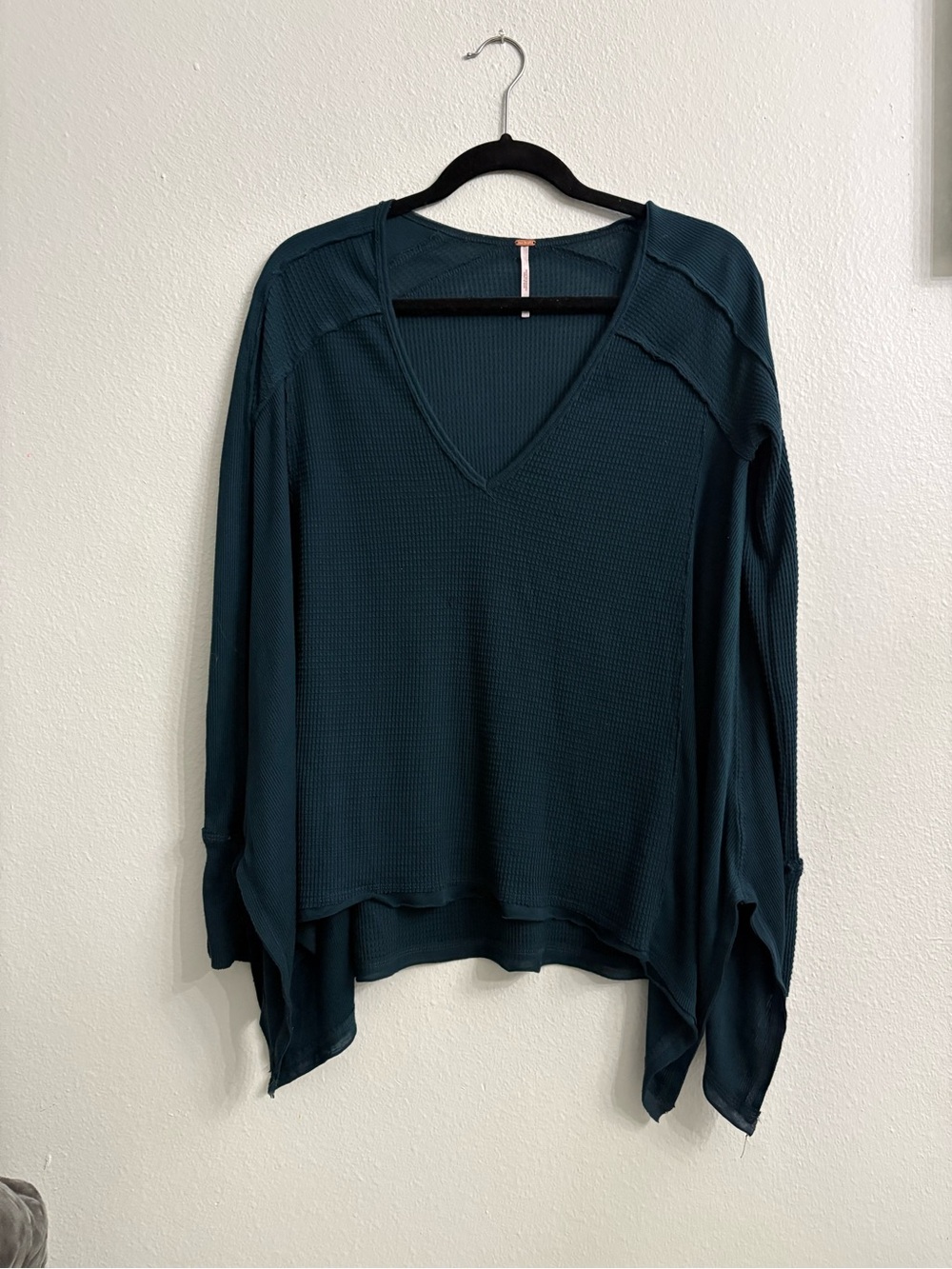 Urban Outfitters Dark Teal Waffle V-Neck Pullover